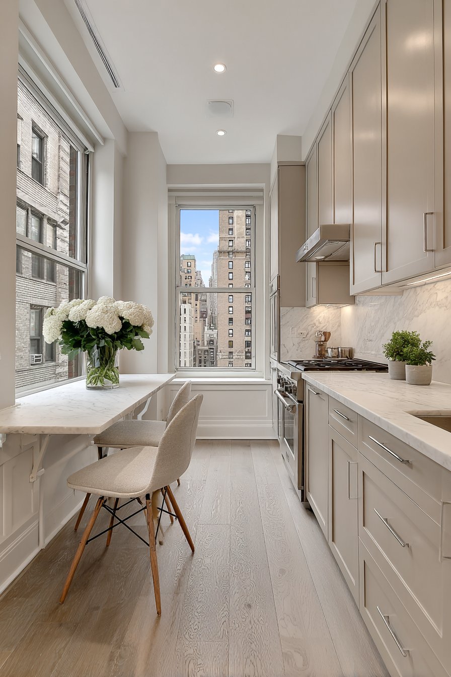 Single-Wall Linear Layout in Warm Beige