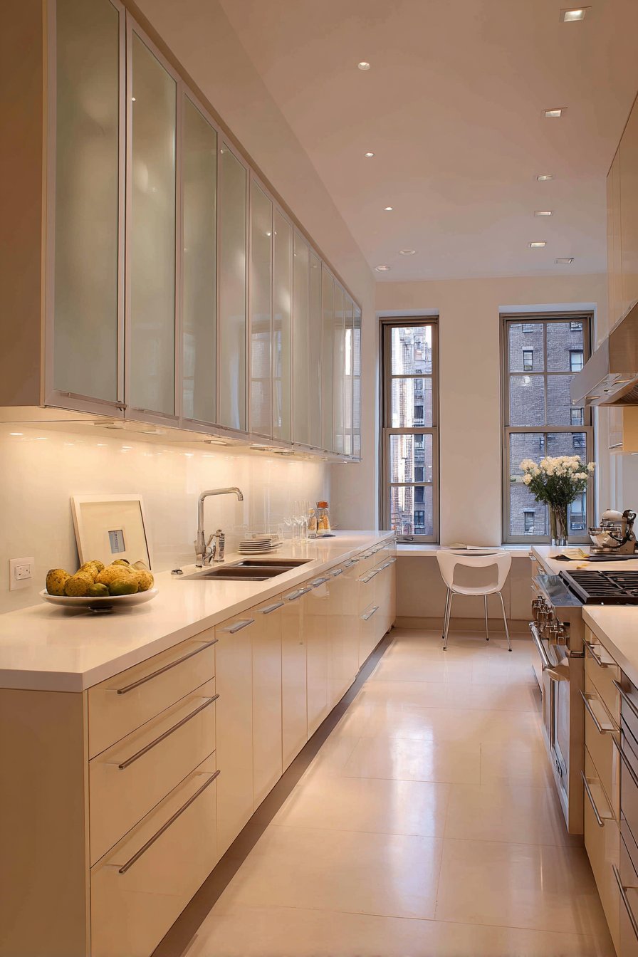 Single-Wall Linear Layout in Warm Beige