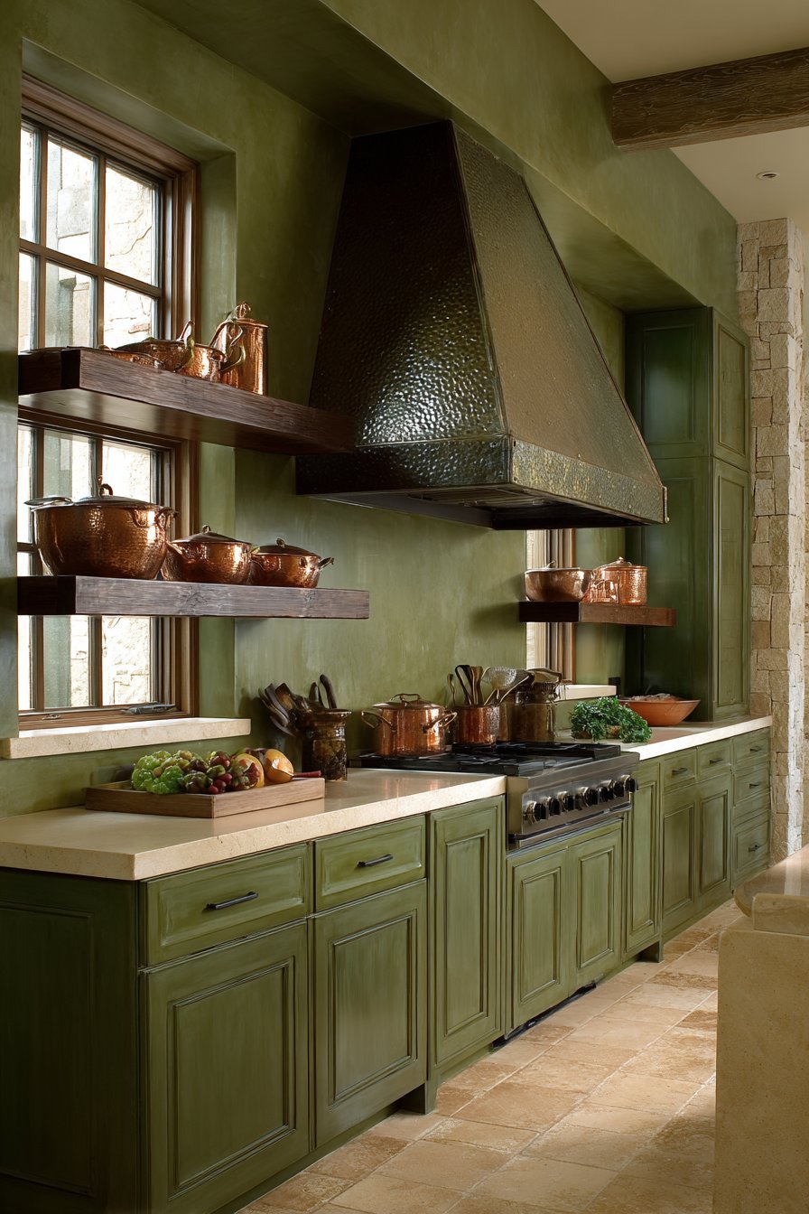 Custom Olive Green Metal Range Hood