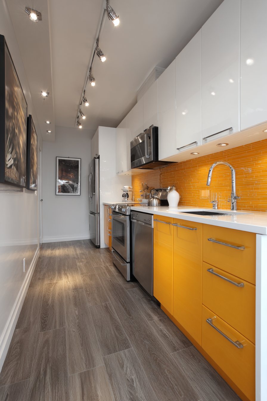 Modern Galley Two-Tone Orange Kitchen