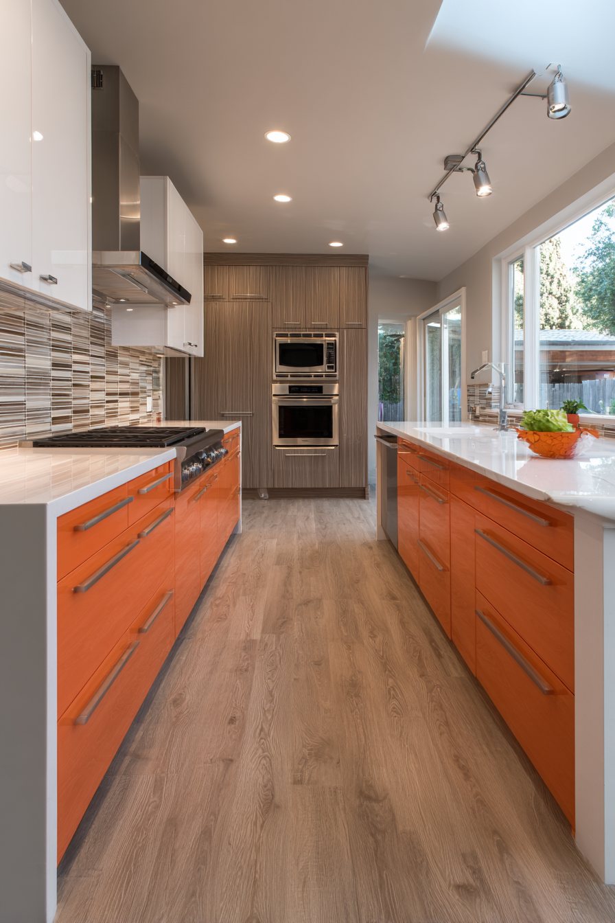Modern Galley Two-Tone Orange Kitchen