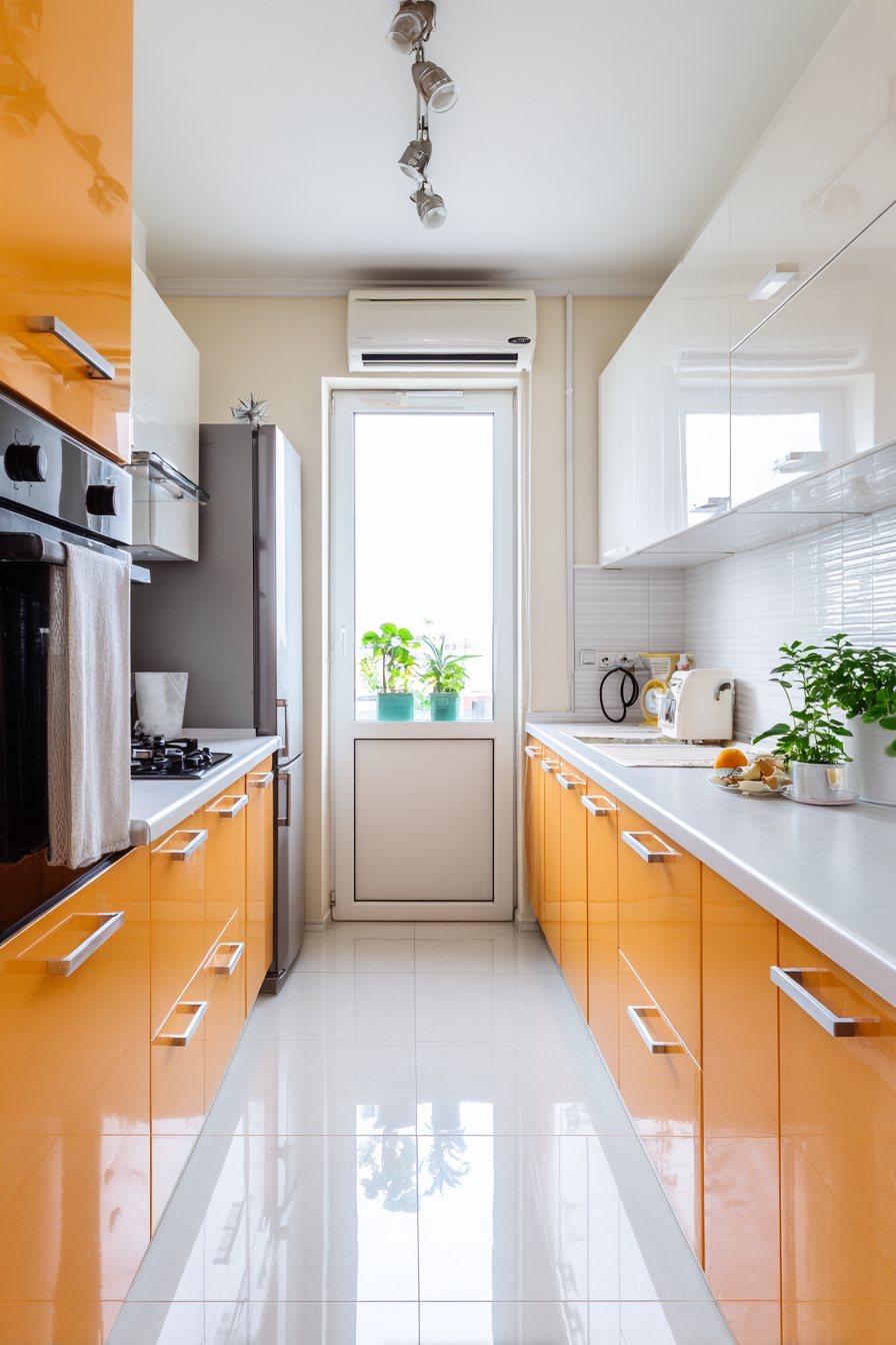 Modern Galley Two-Tone Orange Kitchen