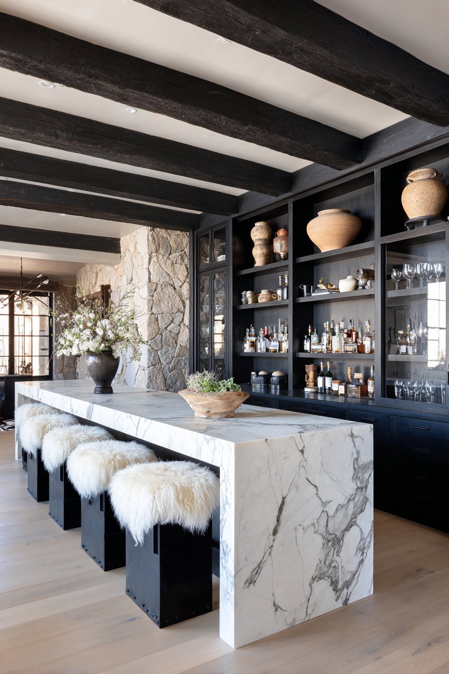 Book-Matched Marble Breakfast Bar