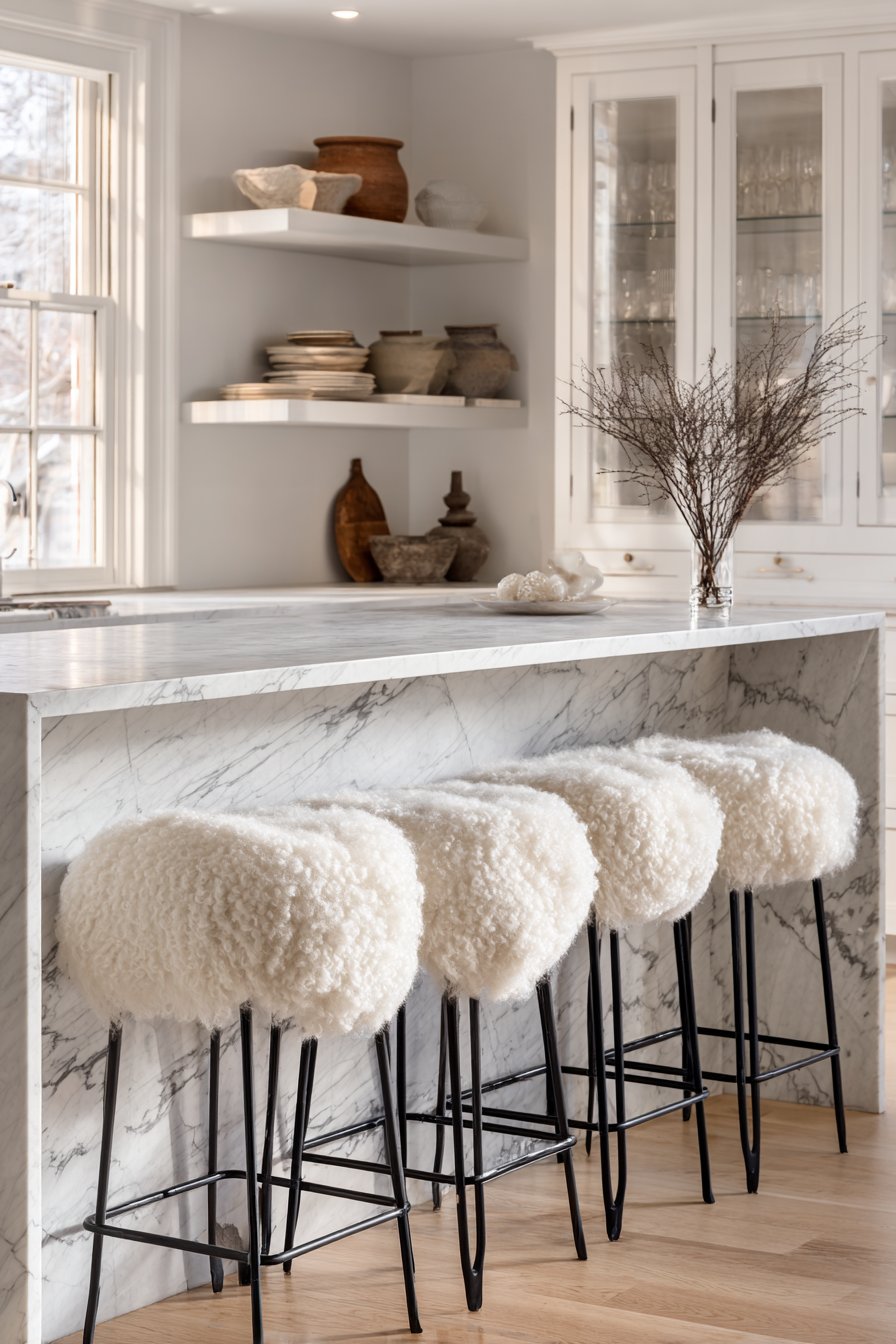 Book-Matched Marble Breakfast Bar
