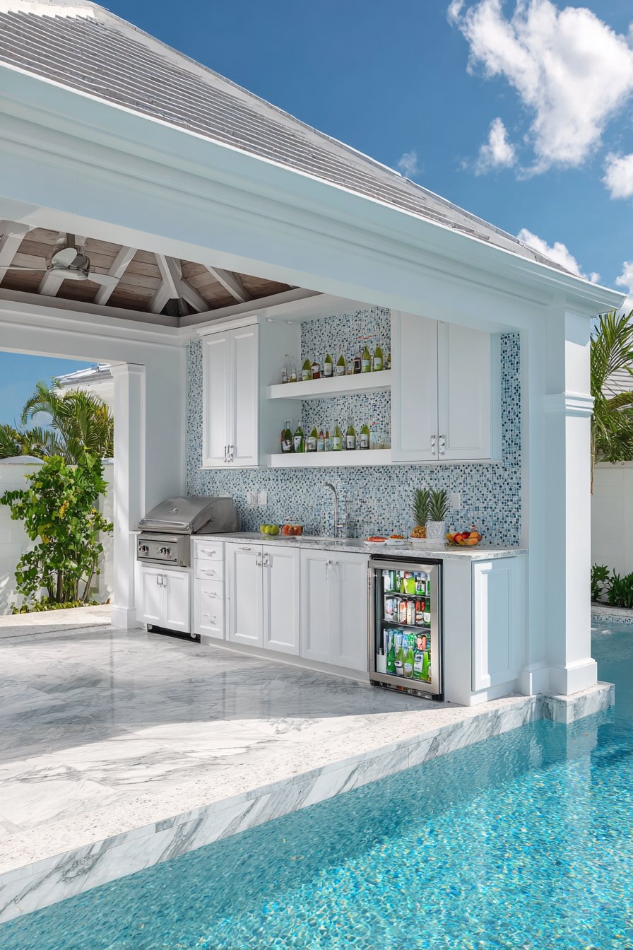 Poolside Cabana with Coastal Elements