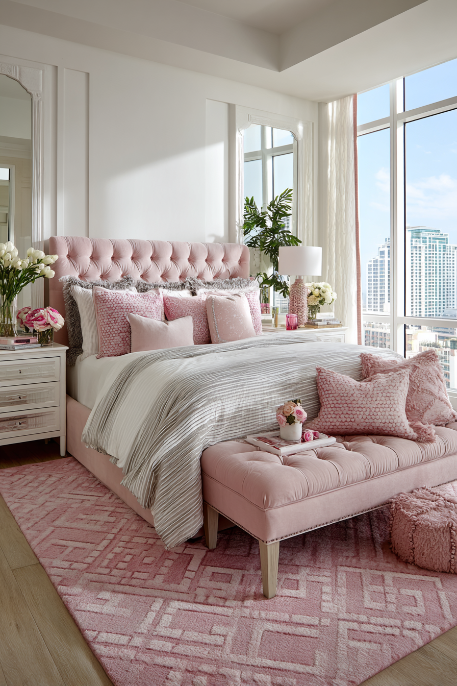 Practical Pink Tufted Storage Bench