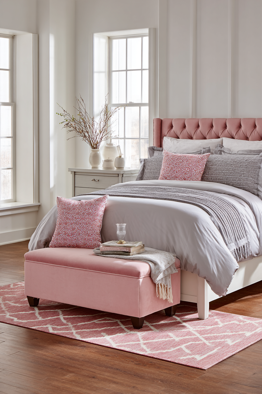 Practical Pink Tufted Storage Bench