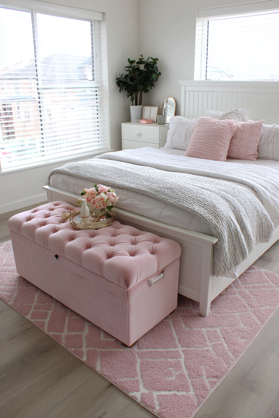 Practical Pink Tufted Storage Bench