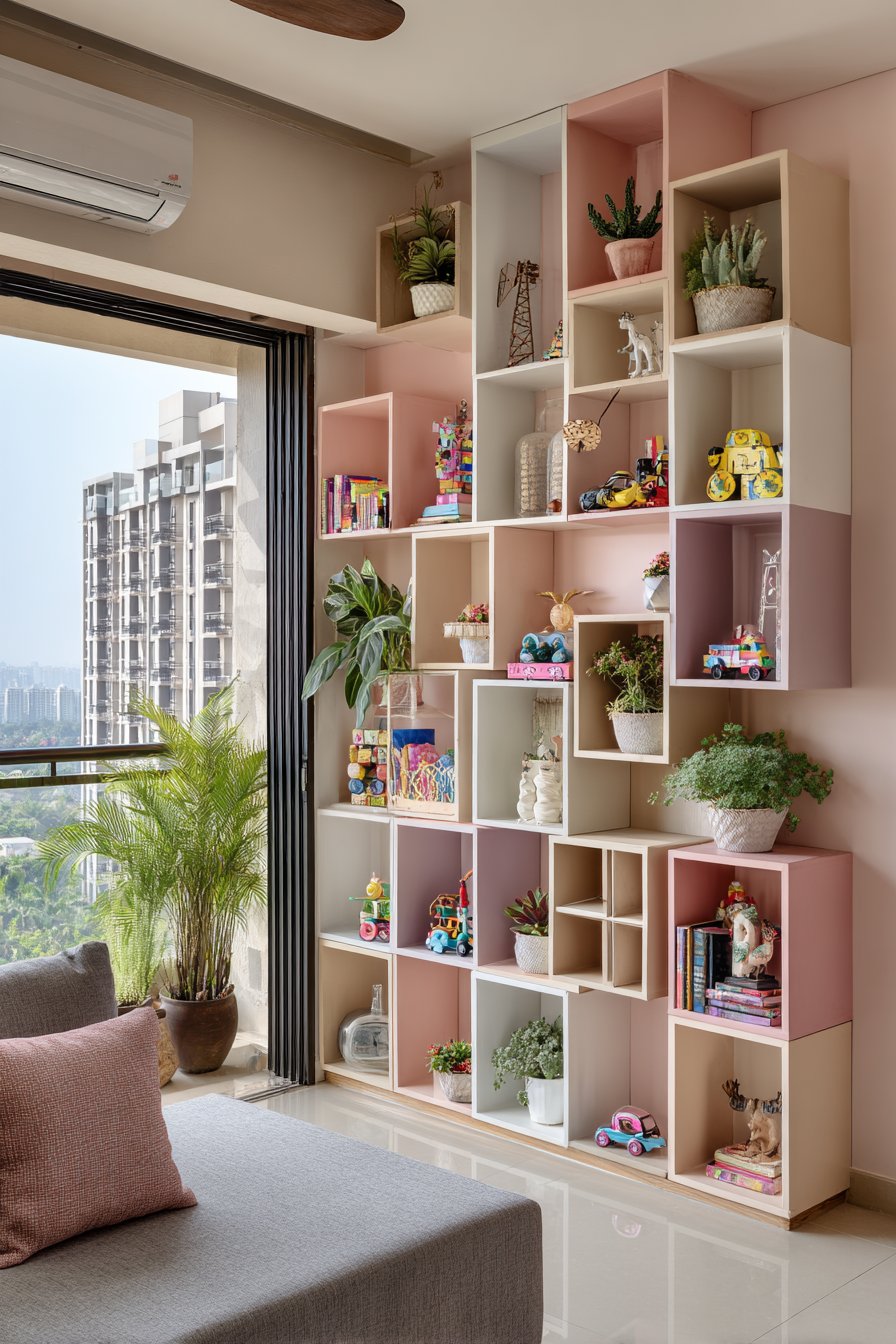 Asymmetrical Ombré Cube Shelving