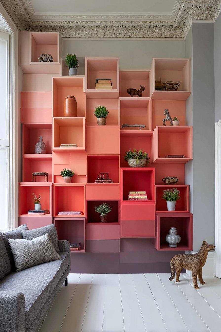 Asymmetrical Ombré Cube Shelving