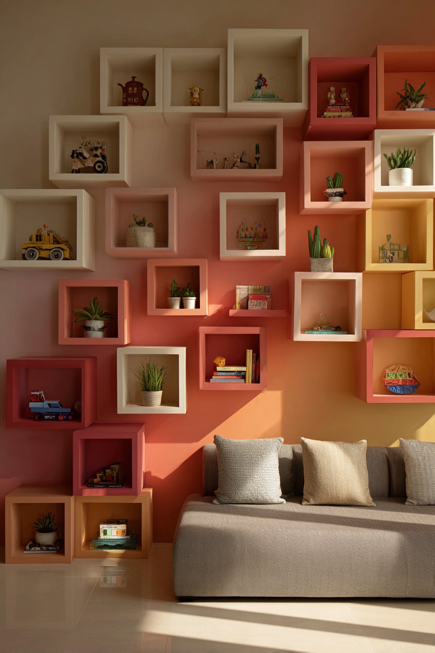 Asymmetrical Ombré Cube Shelving