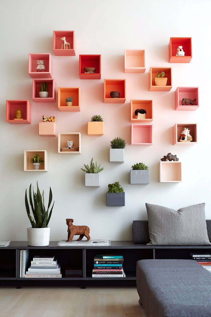 Asymmetrical Ombré Cube Shelving