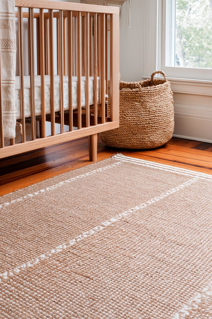 Natural Oak Flooring with Geometric Rug