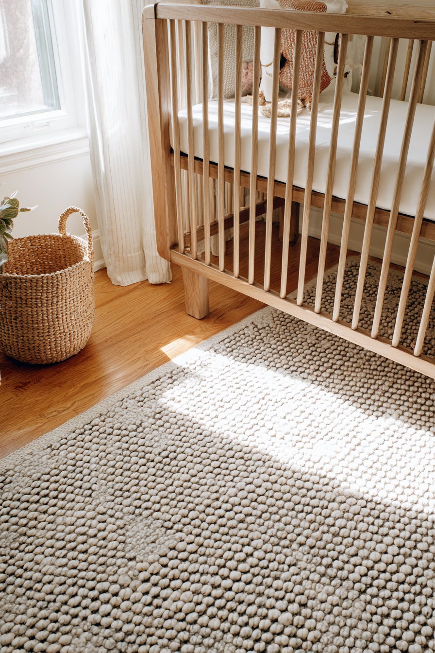 Natural Oak Flooring with Geometric Rug