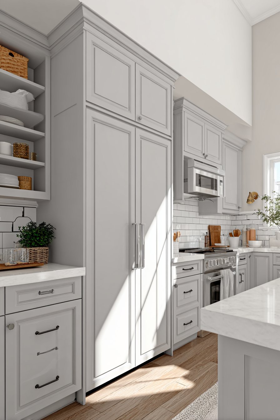 Vertical Storage Kitchen with Tall Pantry Cabinets