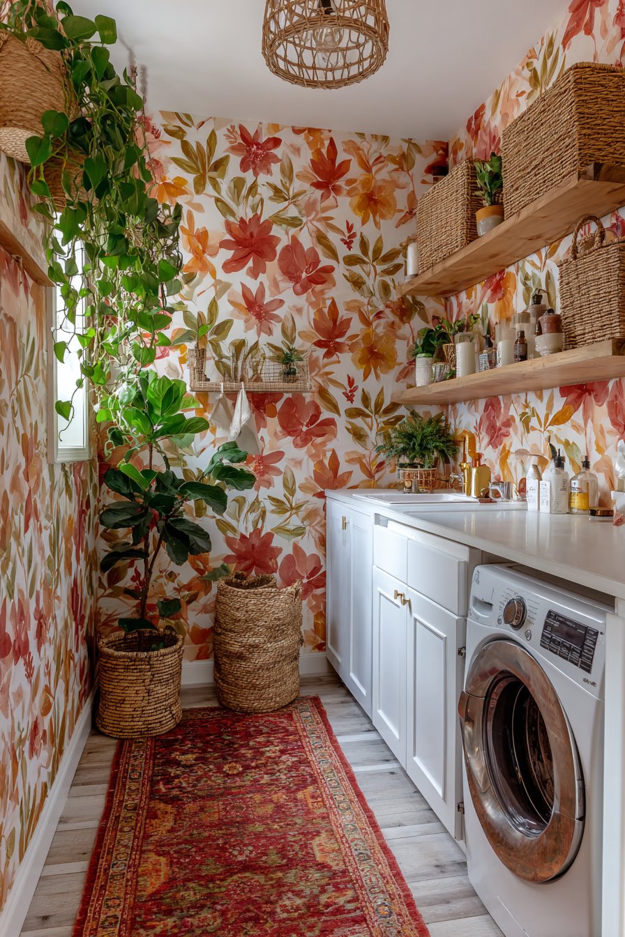 Bohemian Vibrancy with Floral Wallpaper
