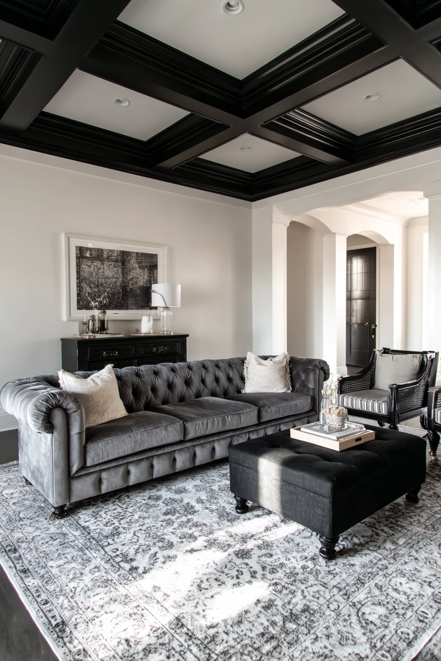 Dramatic Black Coffered Ceiling Design