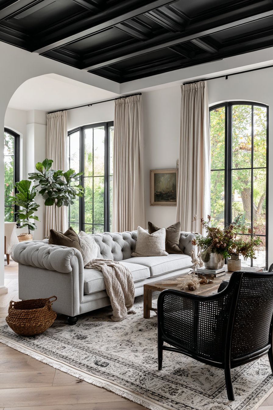 Dramatic Black Coffered Ceiling Design