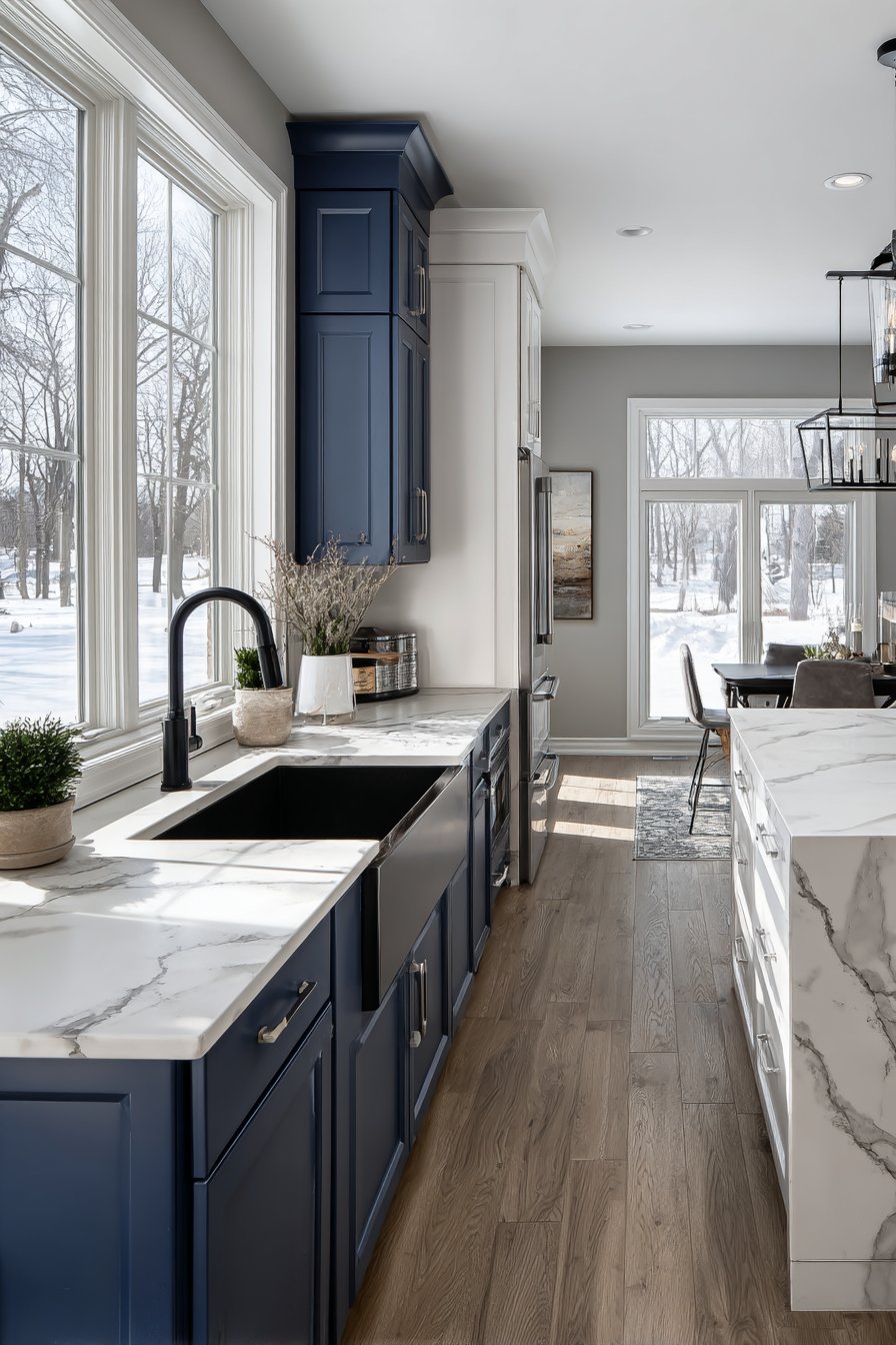 Modern Farmhouse Navy and White Kitchen