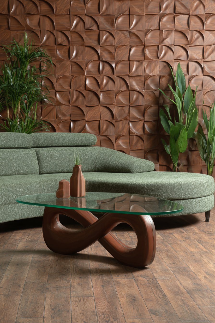 Contemporary Modular with 3D Walnut Panels