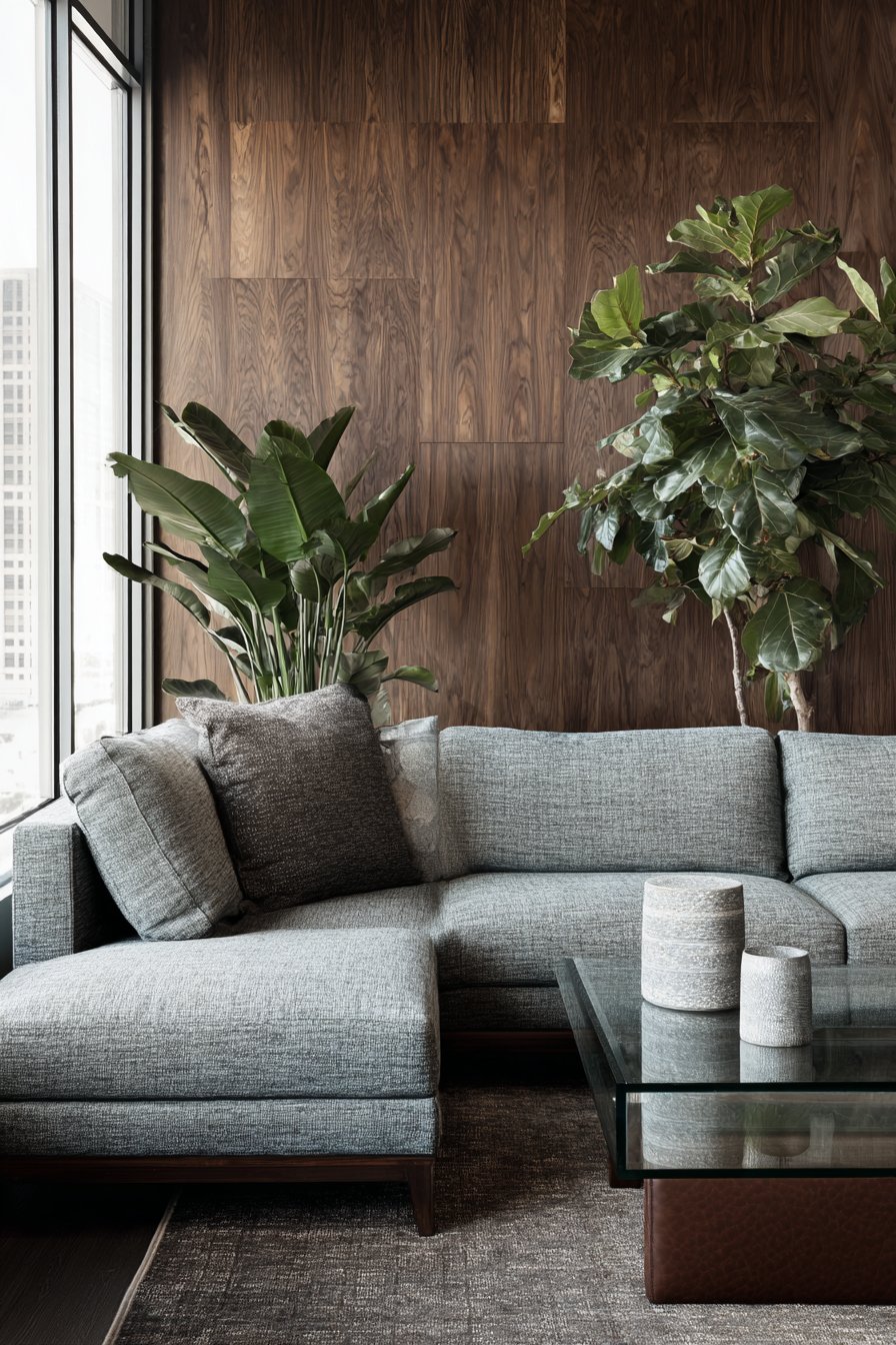 Contemporary Modular with 3D Walnut Panels