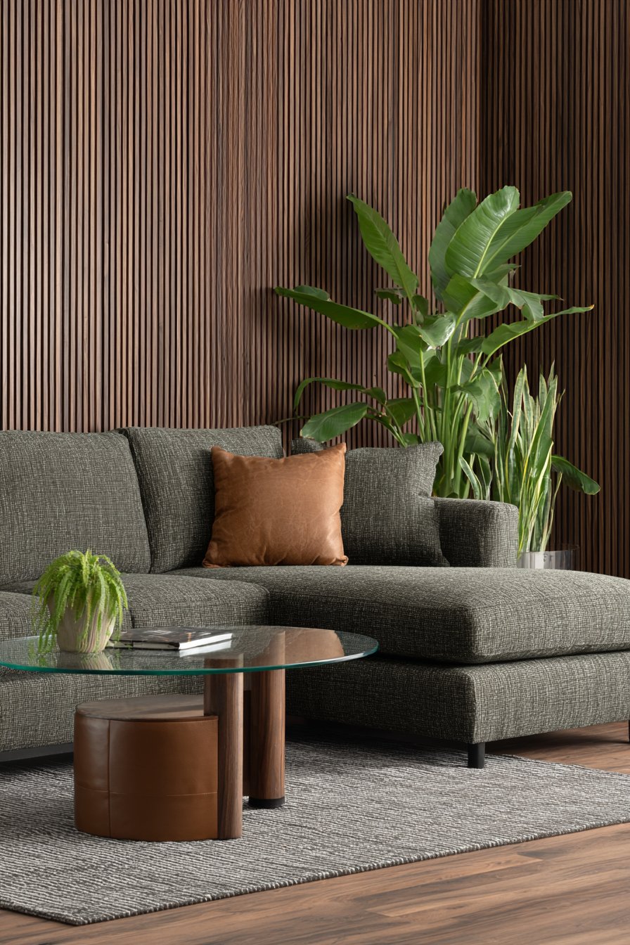 Contemporary Modular with 3D Walnut Panels