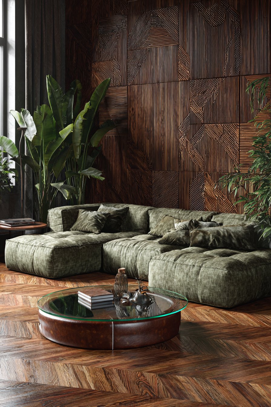 Contemporary Modular with 3D Walnut Panels