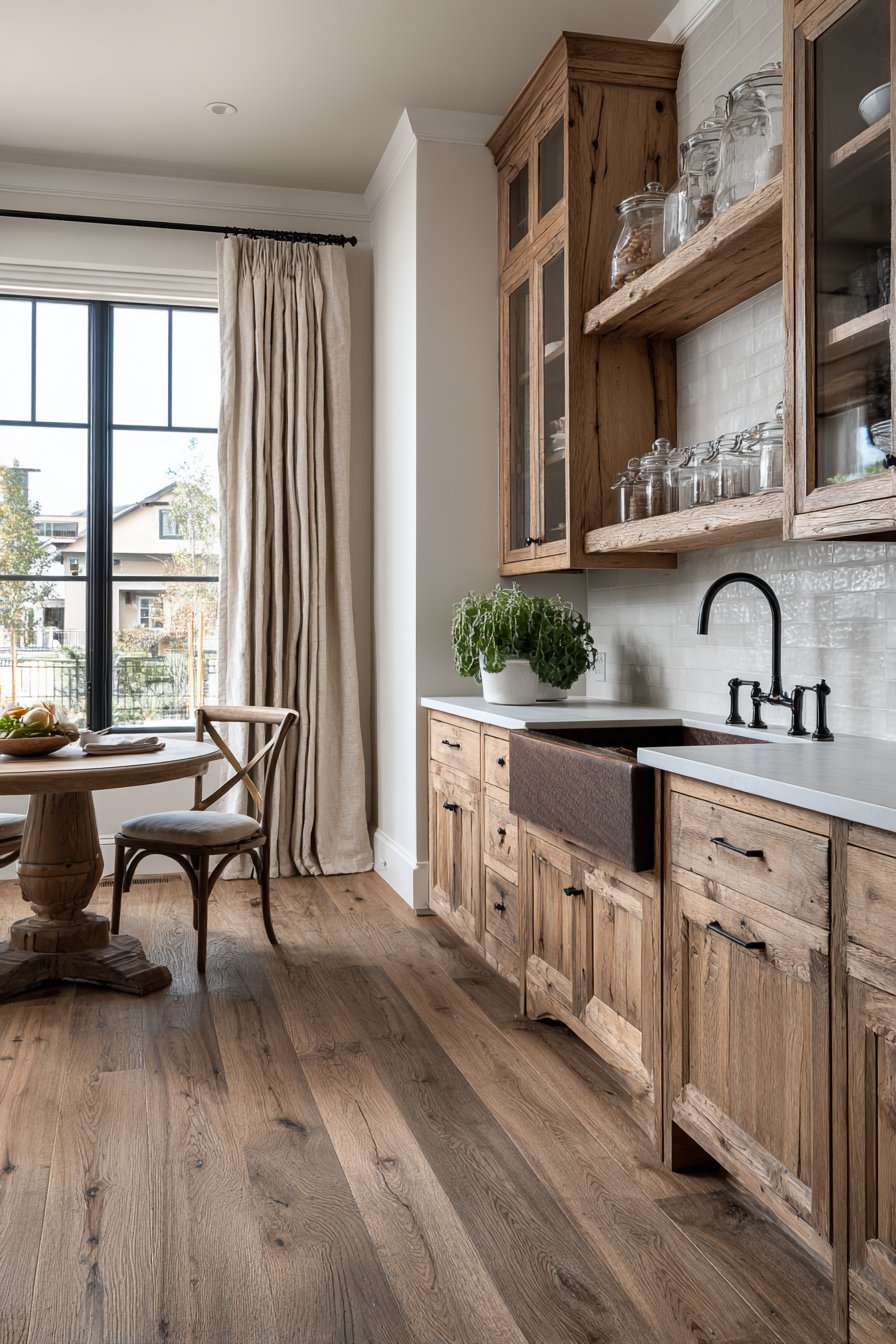 Honey Pine with Copper Farmhouse Sink