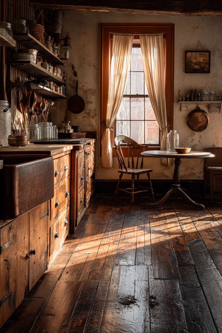 Honey Pine with Copper Farmhouse Sink