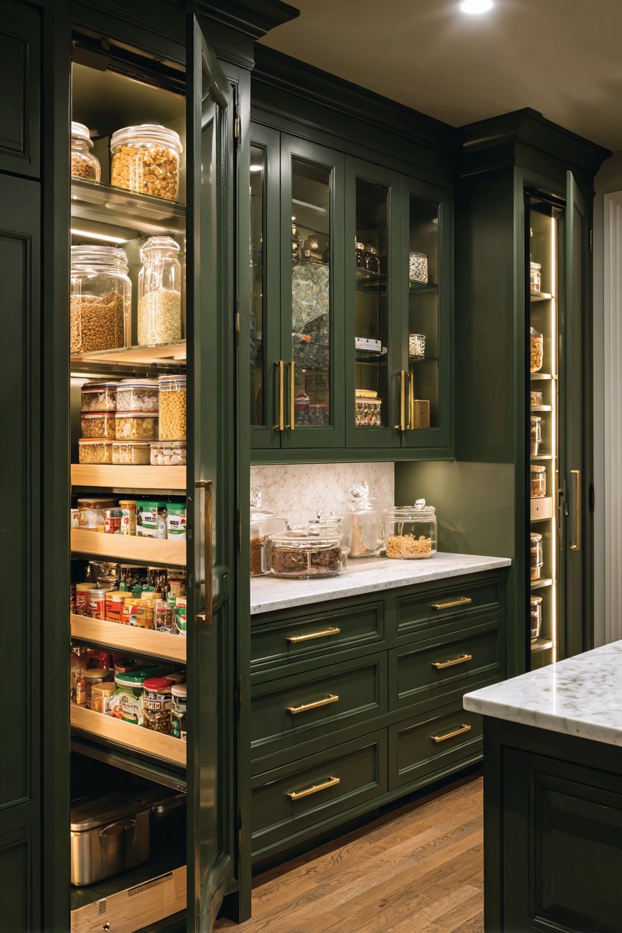 Hunter Green Pantry Wall with Library Ladder