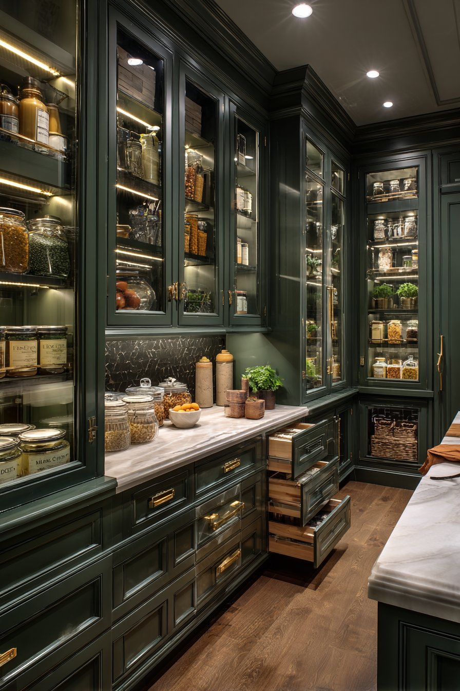 Hunter Green Pantry Wall with Library Ladder