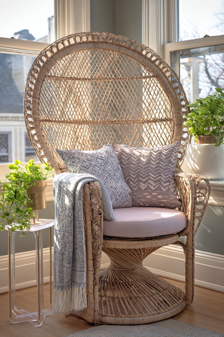 Global Peacock Chair Corner Vignette