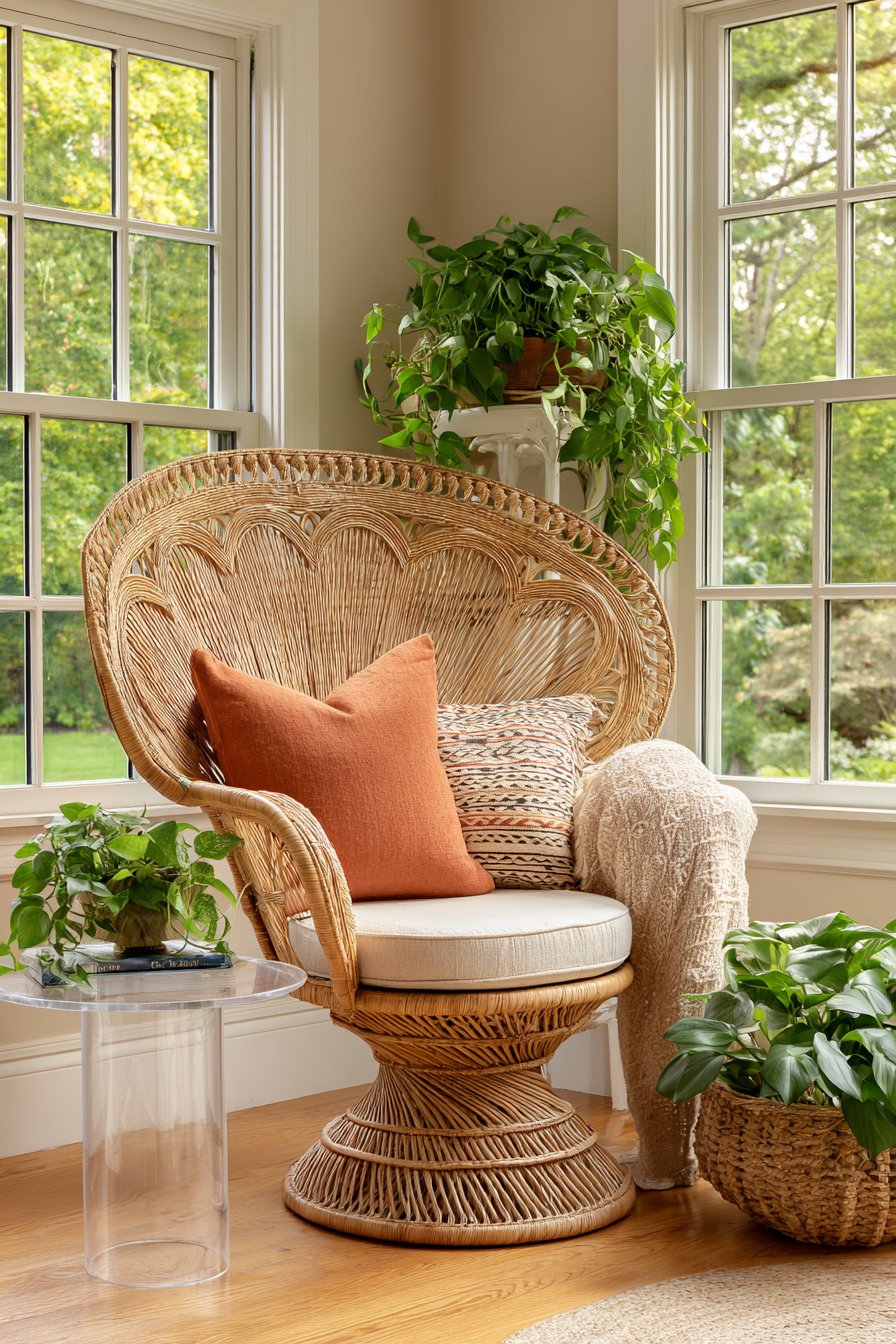 Global Peacock Chair Corner Vignette