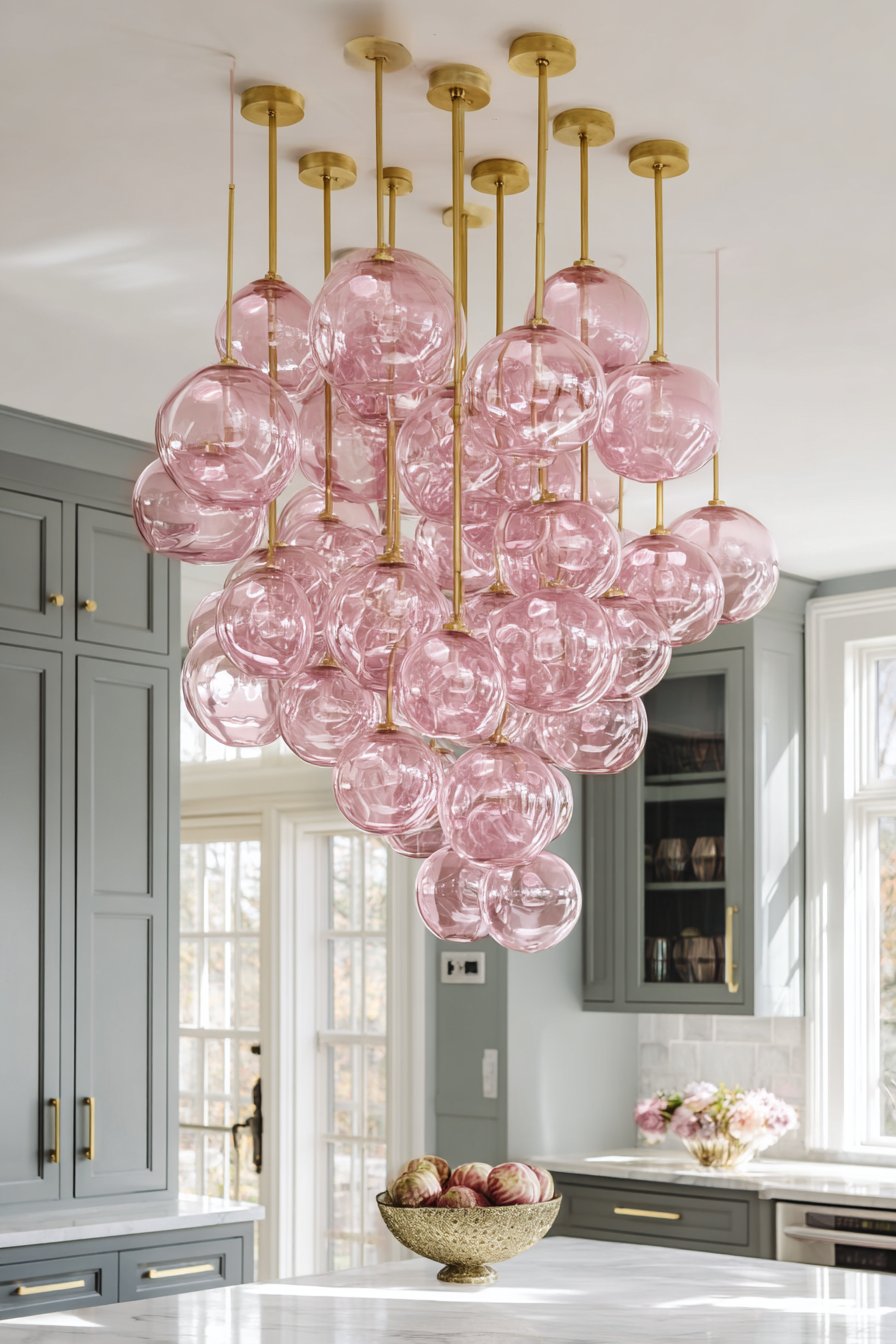 Statement Chandelier Above Kitchen Island