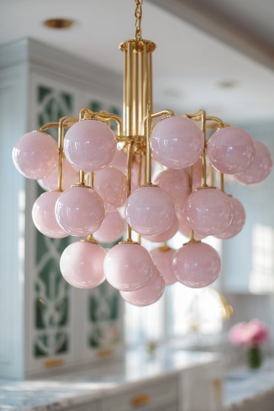 Statement Chandelier Above Kitchen Island