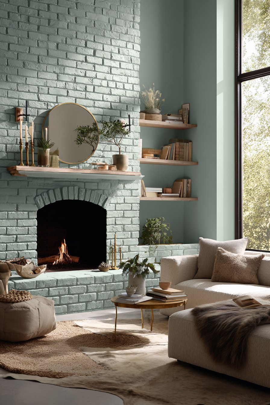 Eucalyptus Green Fireplace Focal Point