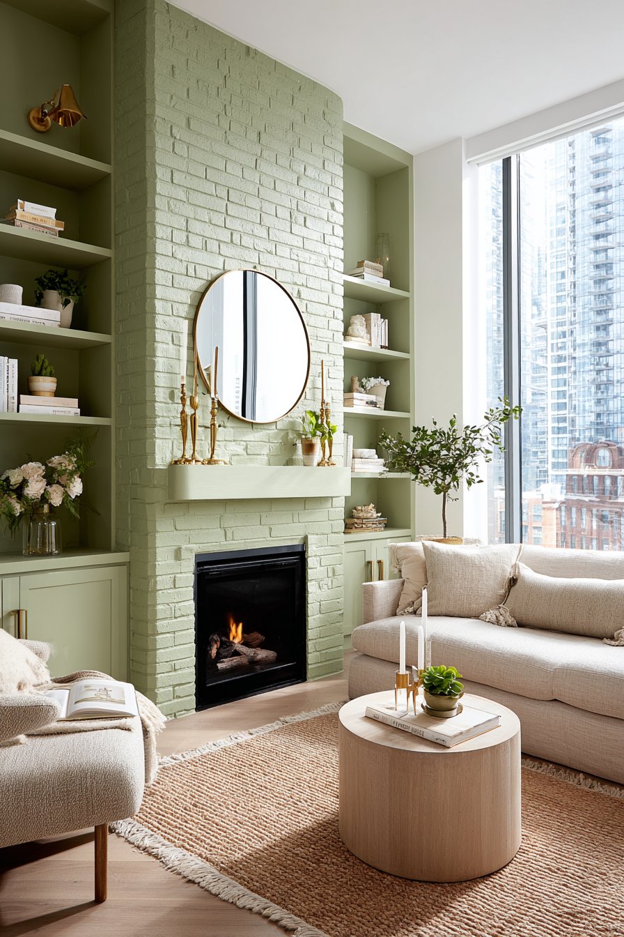 Eucalyptus Green Fireplace Focal Point