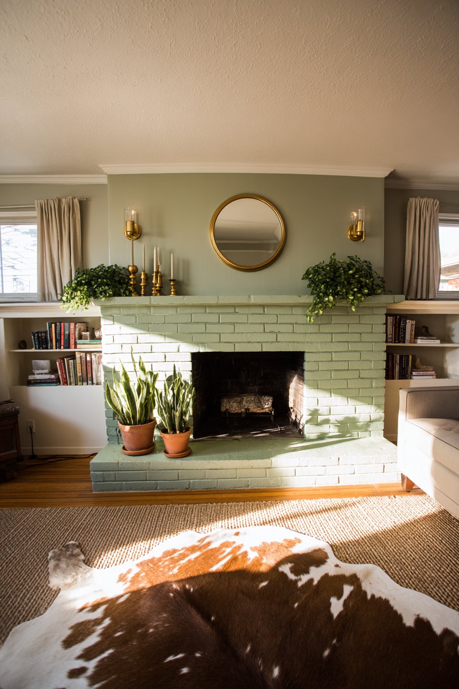 Eucalyptus Green Fireplace Focal Point