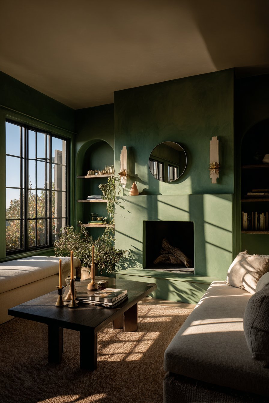 Eucalyptus Green Fireplace Focal Point