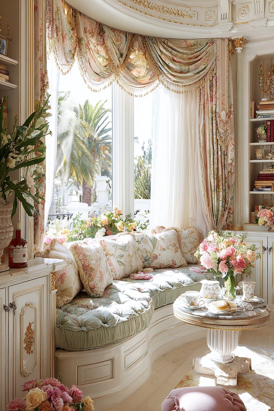 Bay Window Seat Silk Swags