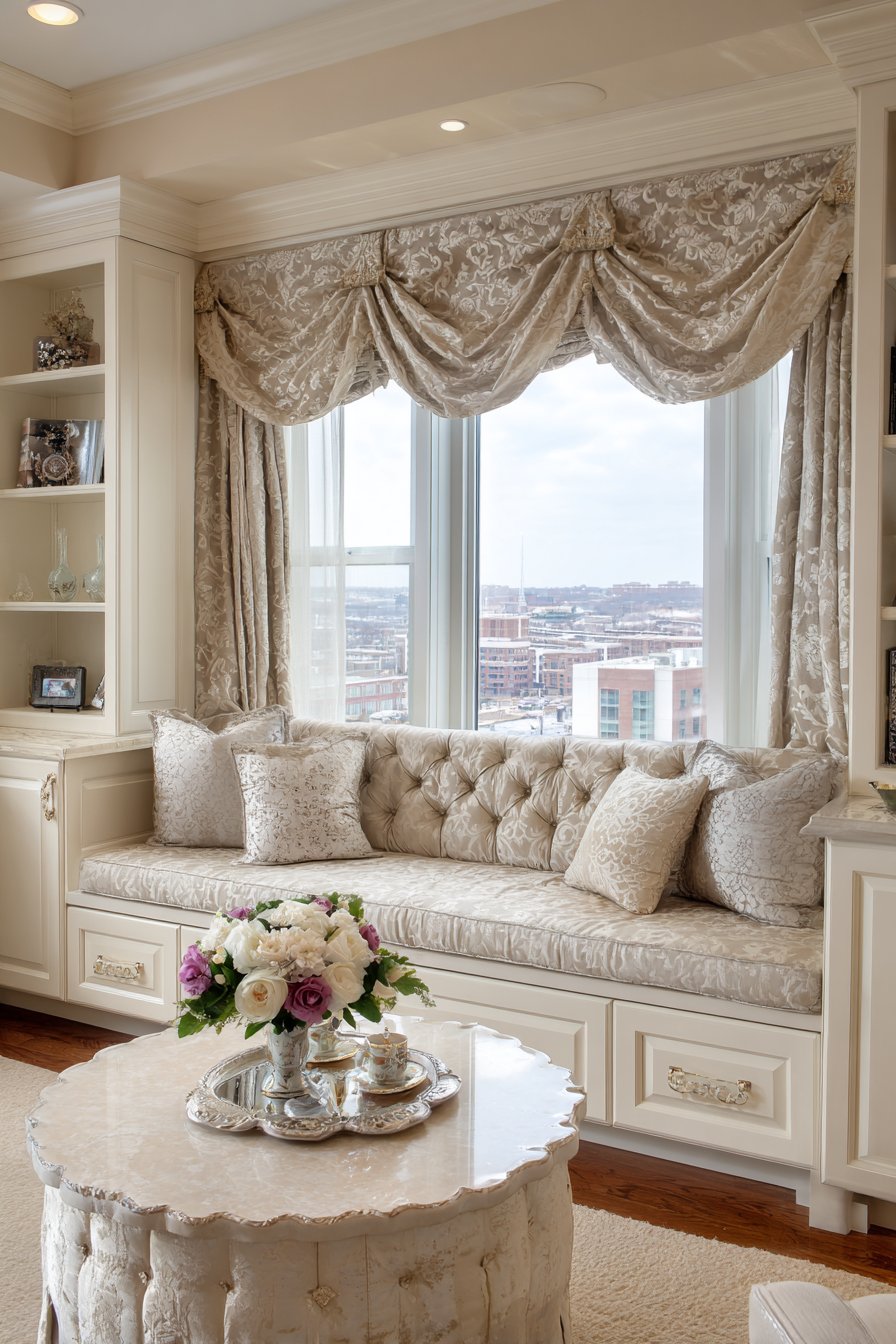 Bay Window Seat Silk Swags