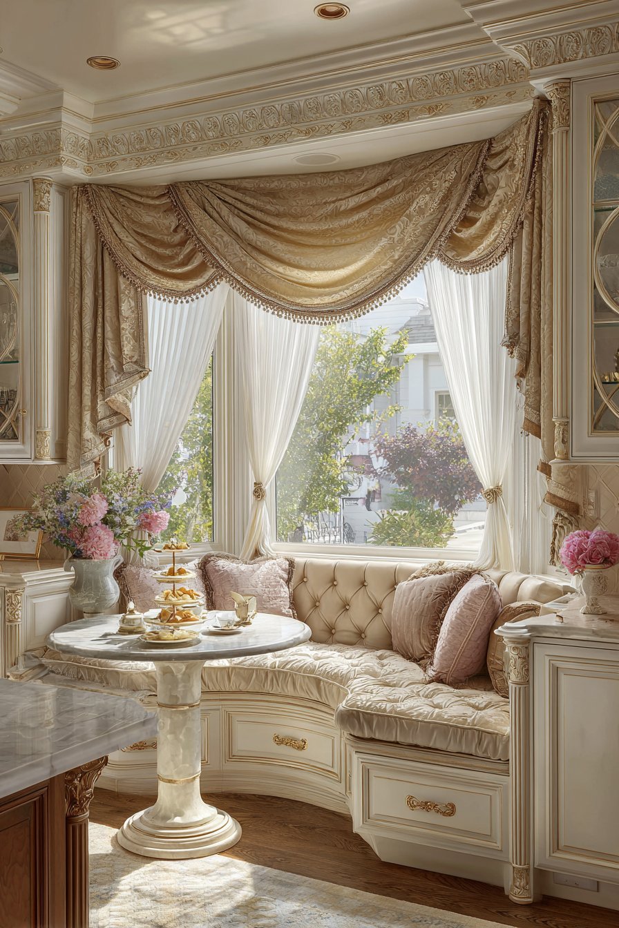 Bay Window Seat Silk Swags