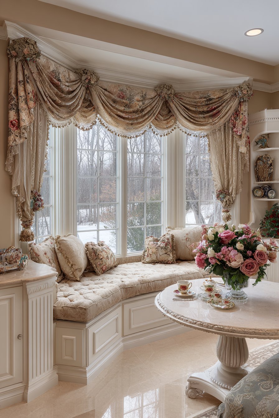 Bay Window Seat Silk Swags