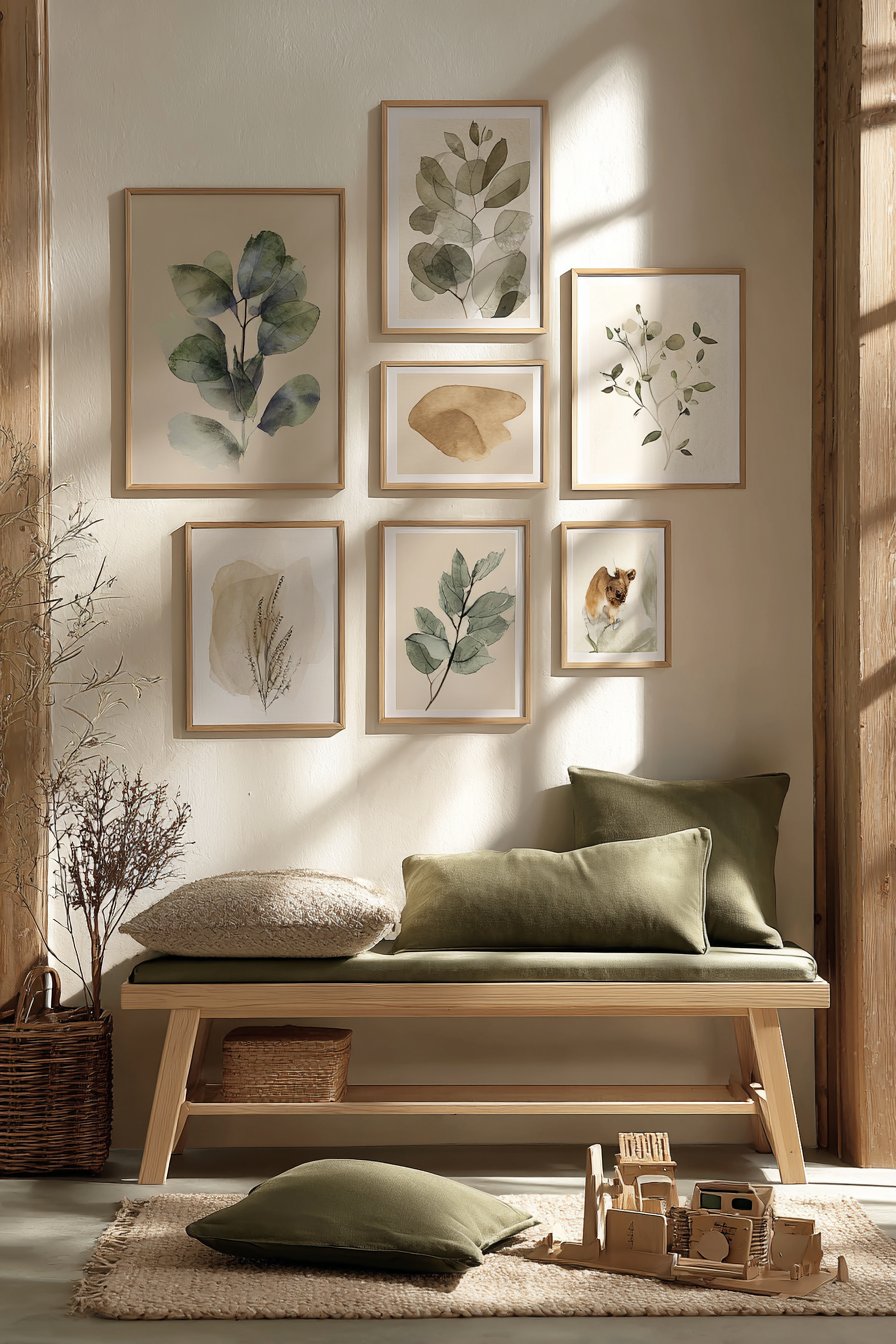 Curated Gallery Wall with Olive Green Mats