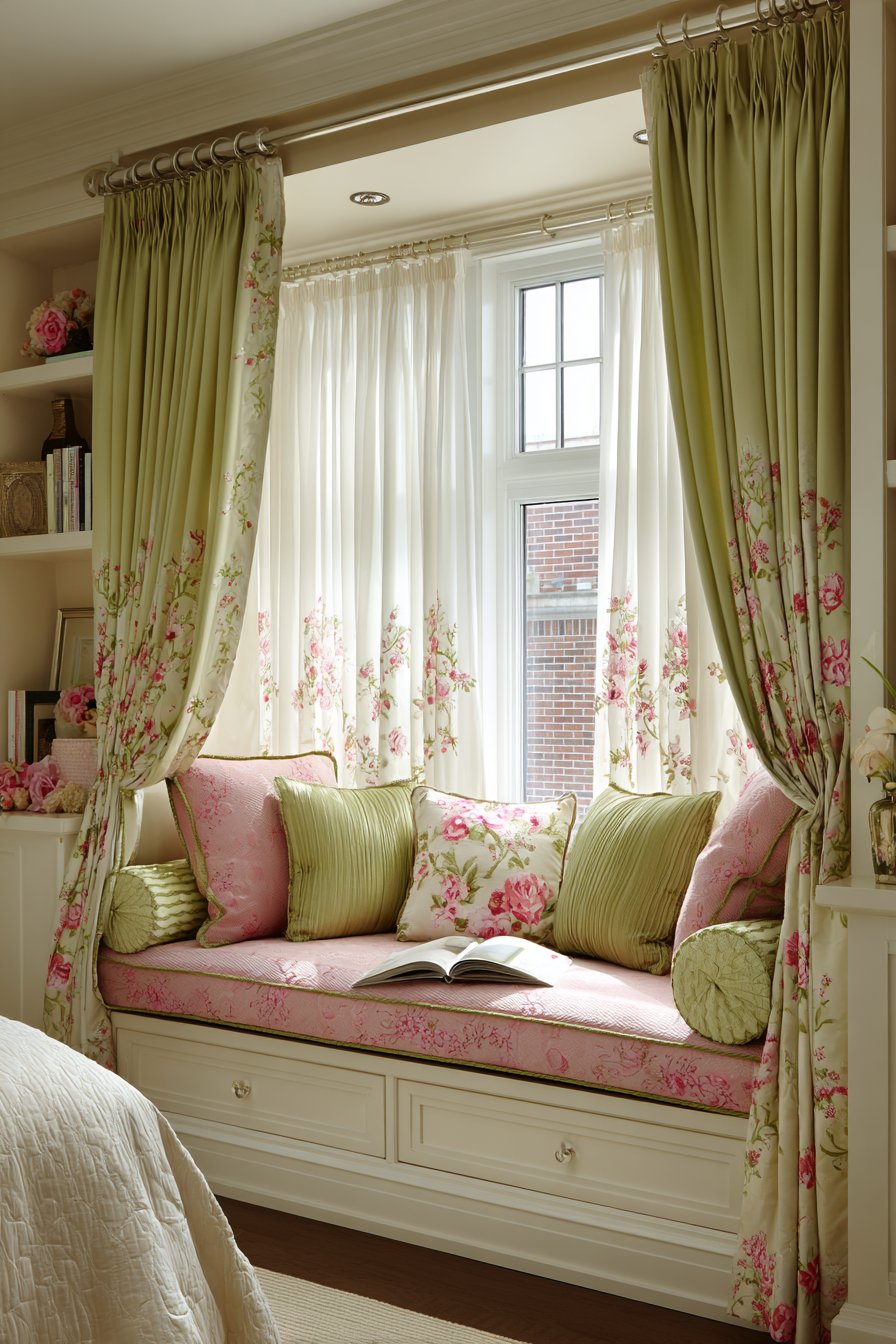 Layered Window Treatment with Reading Nook