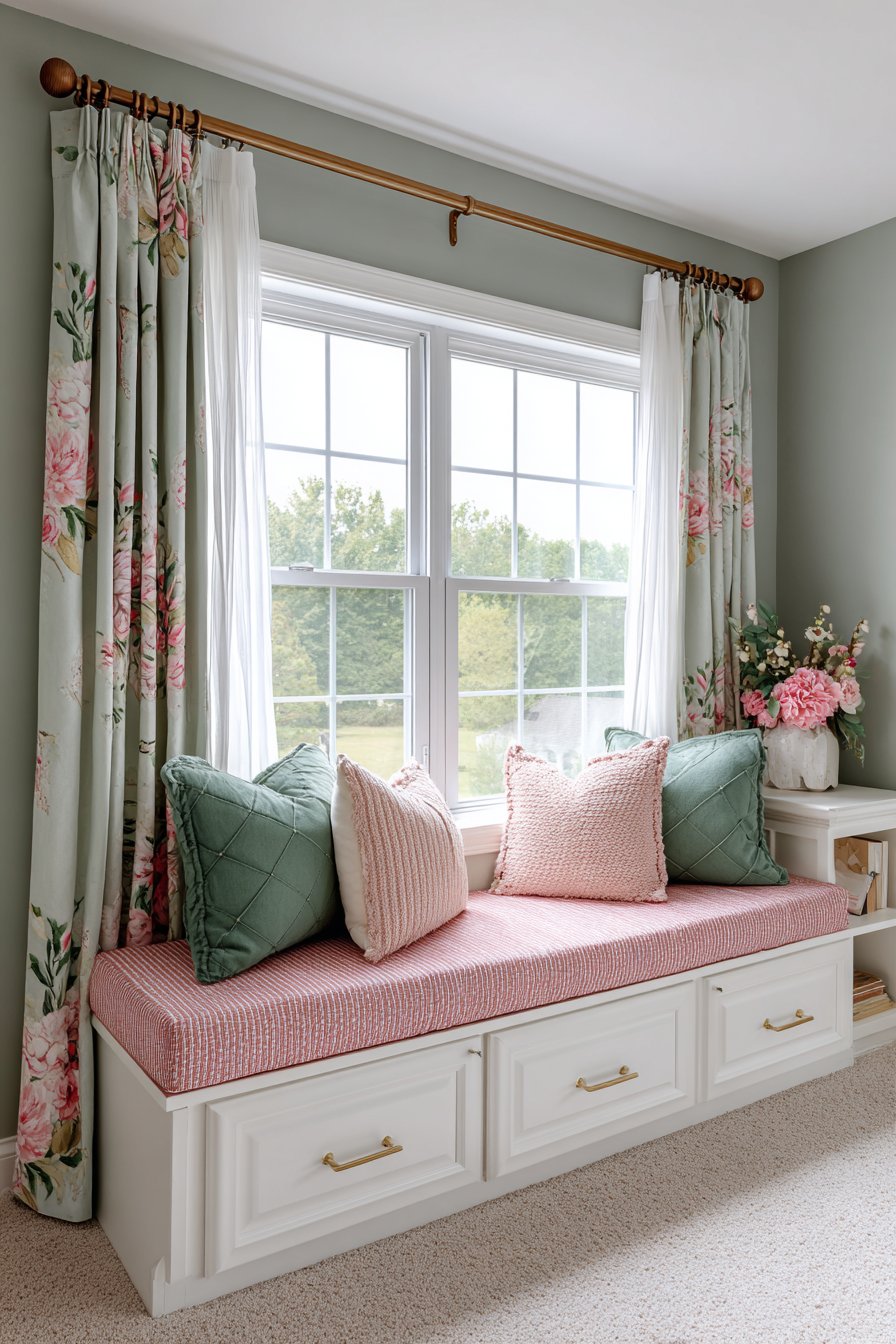 Layered Window Treatment with Reading Nook