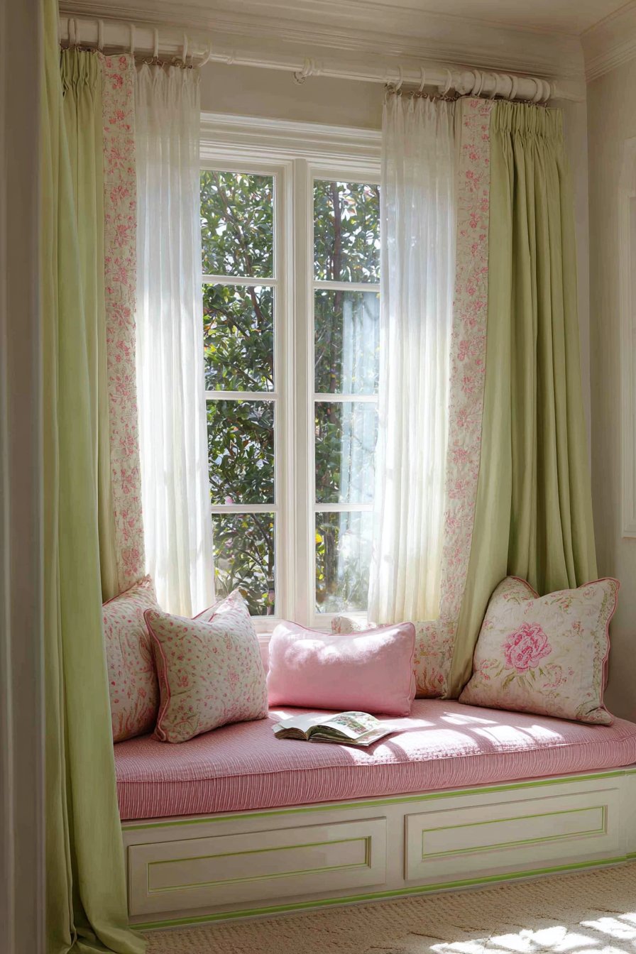 Layered Window Treatment with Reading Nook