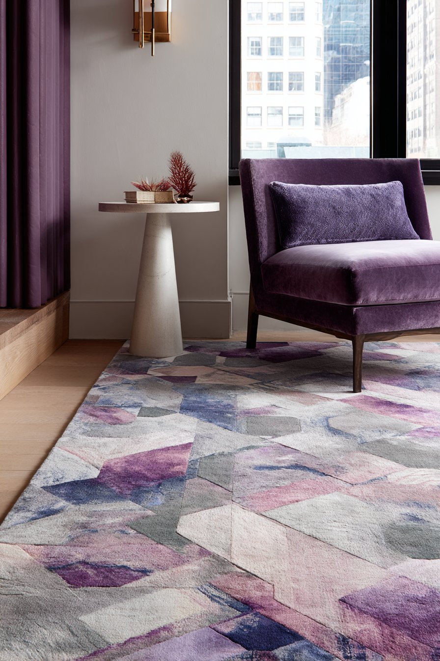 Geometric Rug Anchoring Modern Seating Area