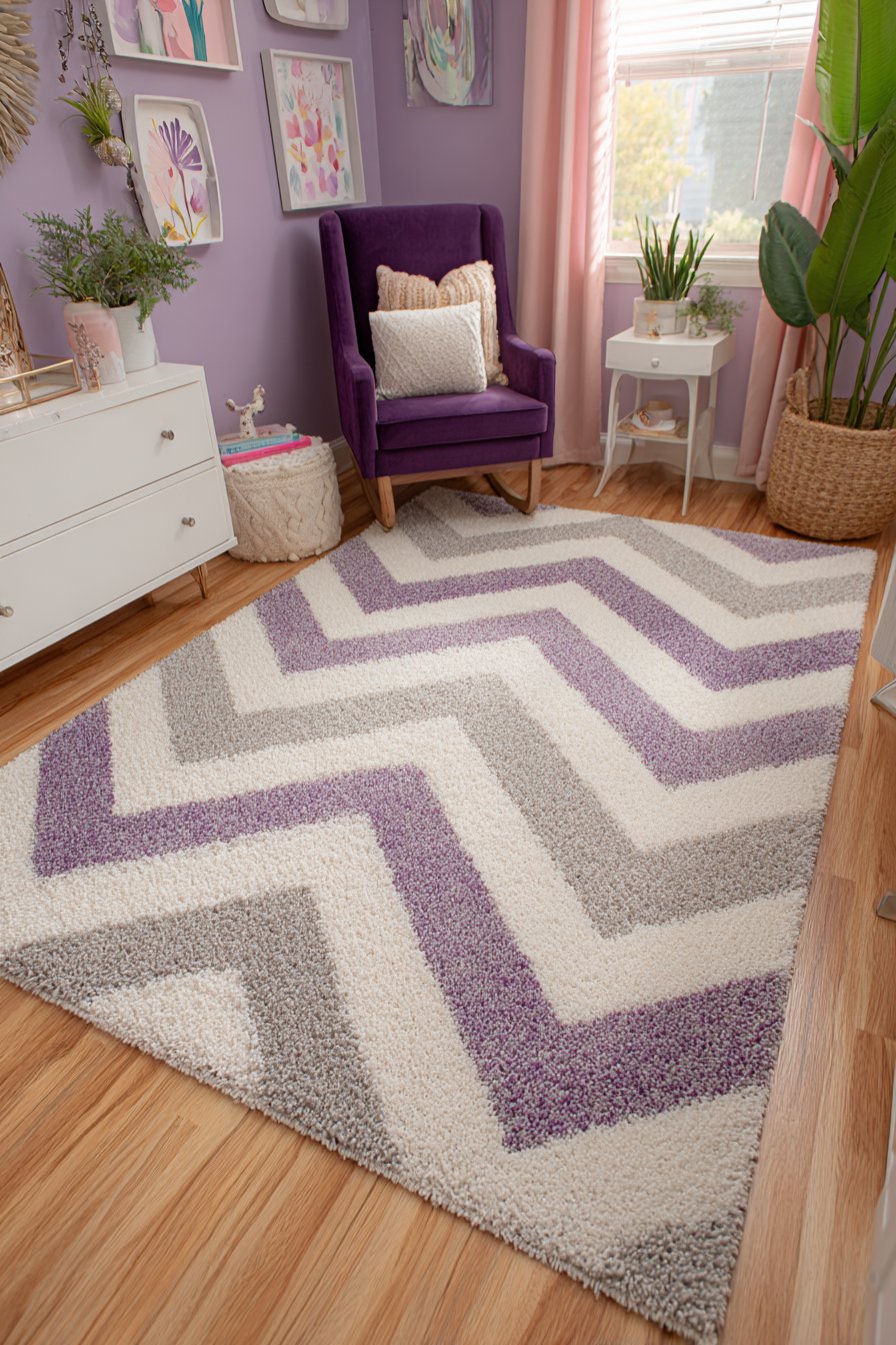 Geometric Rug Anchoring Modern Seating Area