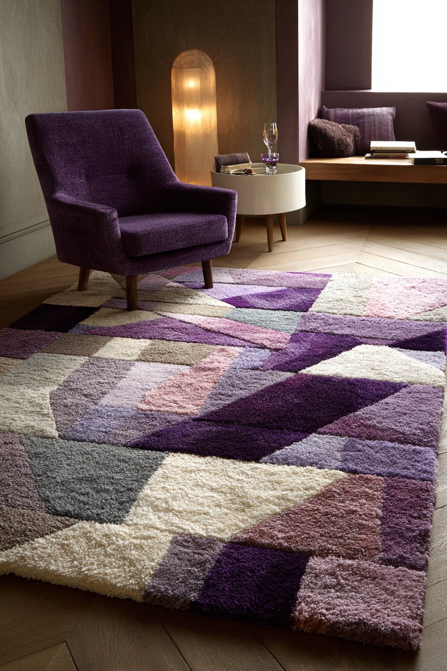 Geometric Rug Anchoring Modern Seating Area